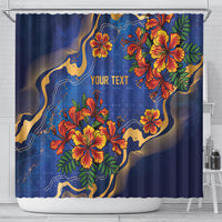 Custom Women’s Cricket Barbados Floral Series Shower Curtain Royal Blue Pride of Barbados