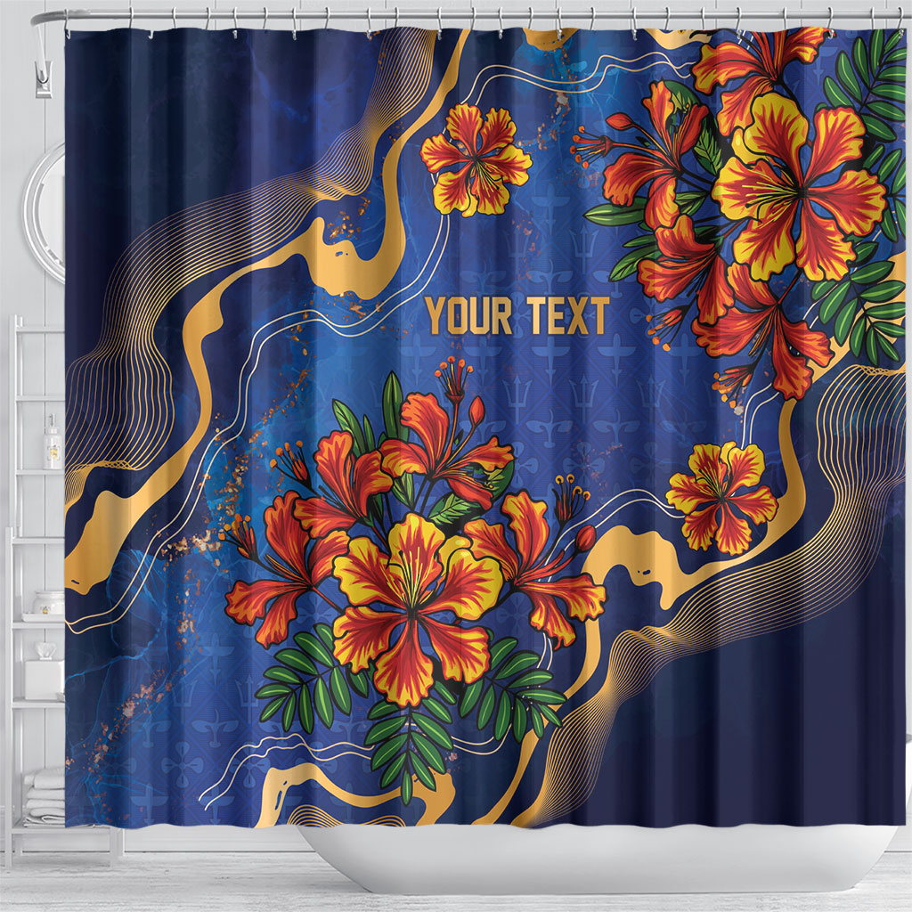Custom Women’s Cricket Barbados Floral Series Shower Curtain Royal Blue Pride of Barbados
