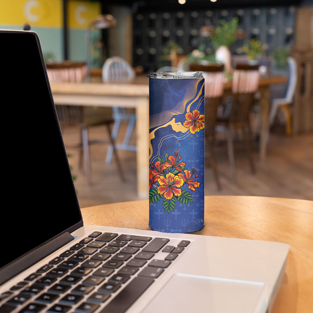 Custom Women’s Cricket Barbados Floral Series Skinny Tumbler Royal Blue Pride of Barbados