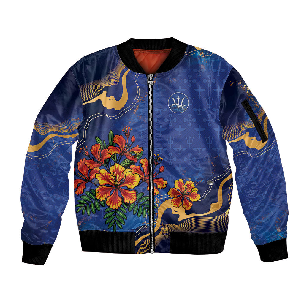 Custom Women’s Cricket Barbados Floral Series Sleeve Zip Bomber Jacket Royal Blue Pride of Barbados