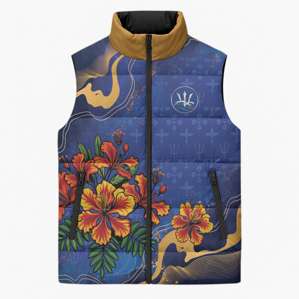 Custom Women’s Cricket Barbados Floral Series Sleeveless Puffer Jacket Royal Blue Pride of Barbados
