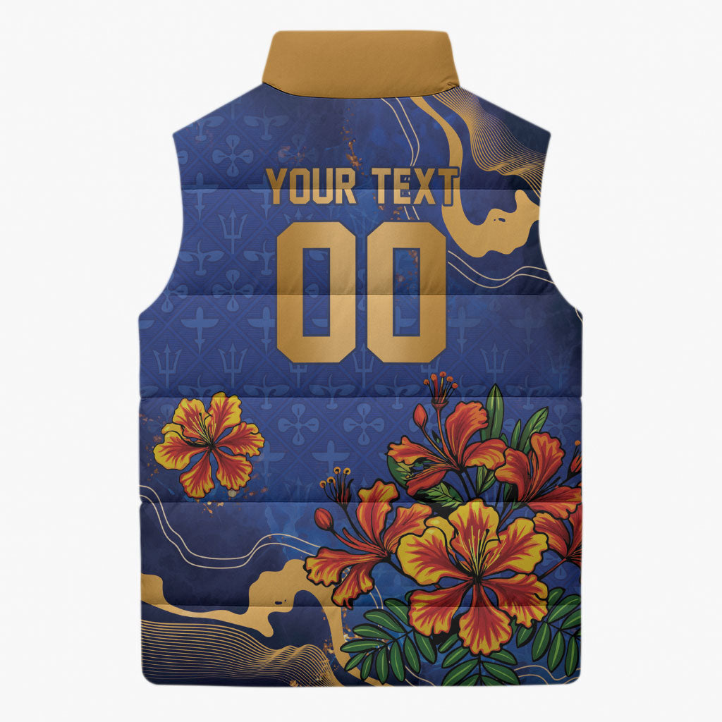 Custom Women’s Cricket Barbados Floral Series Sleeveless Puffer Jacket Royal Blue Pride of Barbados