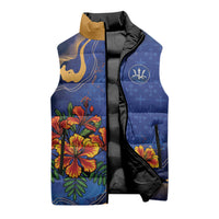 Custom Women’s Cricket Barbados Floral Series Sleeveless Puffer Jacket Royal Blue Pride of Barbados