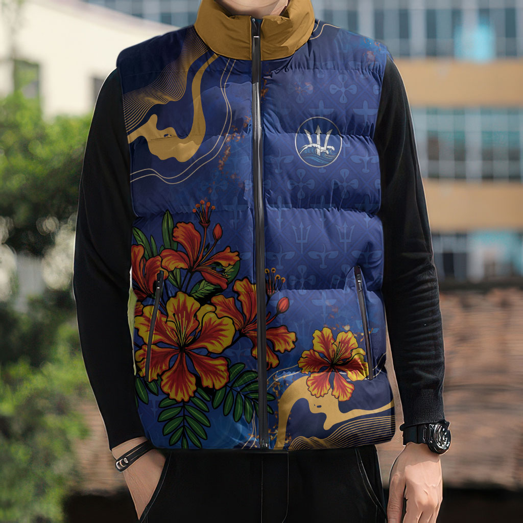 Custom Women’s Cricket Barbados Floral Series Sleeveless Puffer Jacket Royal Blue Pride of Barbados
