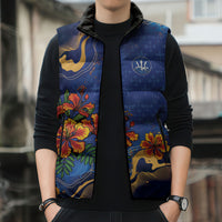 Custom Women’s Cricket Barbados Floral Series Sleeveless Puffer Jacket Royal Blue Pride of Barbados