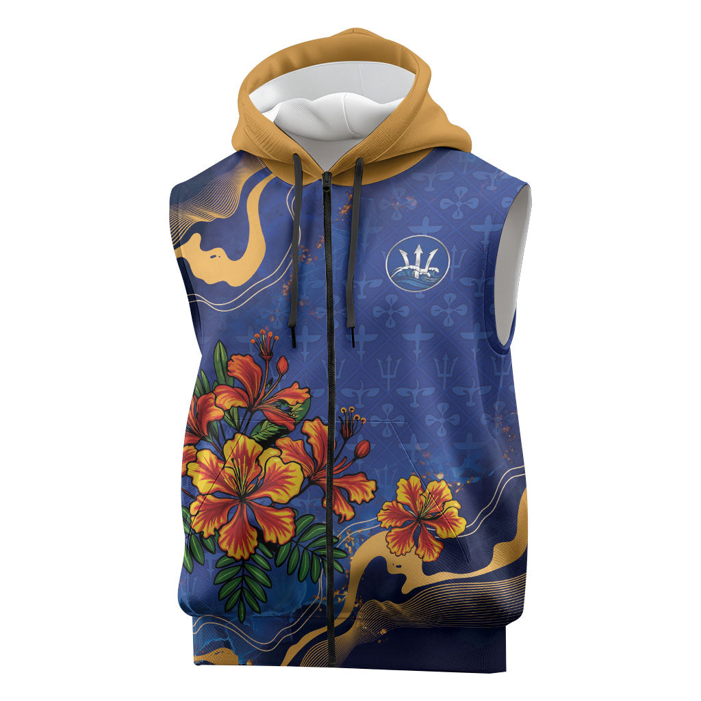 Custom Women’s Cricket Barbados Floral Series Sleeveless Zip Hoodie Royal Blue Pride of Barbados