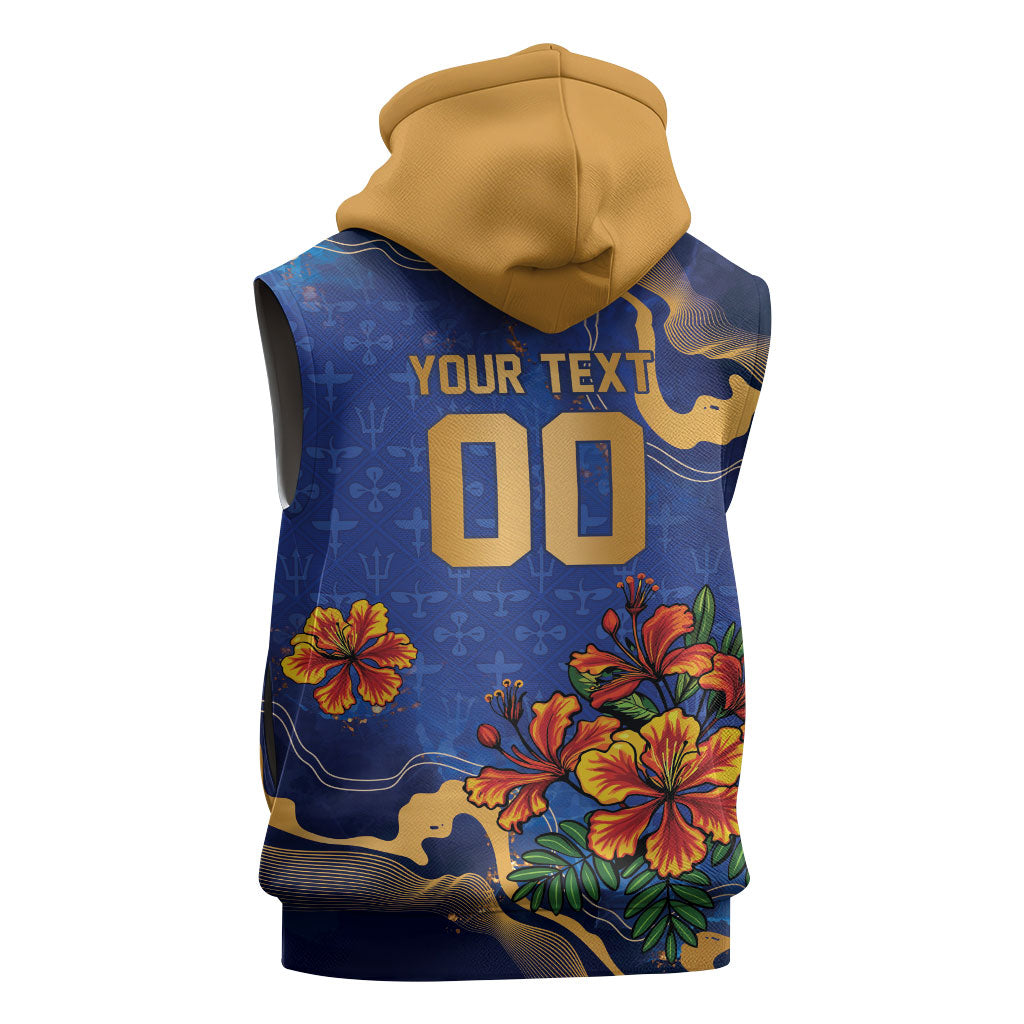 Custom Women’s Cricket Barbados Floral Series Sleeveless Zip Hoodie Royal Blue Pride of Barbados