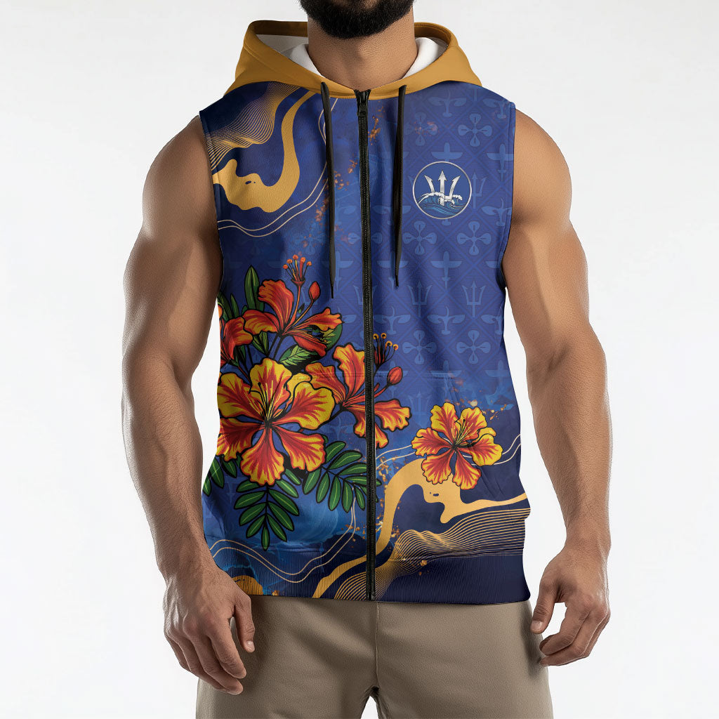 Custom Women’s Cricket Barbados Floral Series Sleeveless Zip Hoodie Royal Blue Pride of Barbados