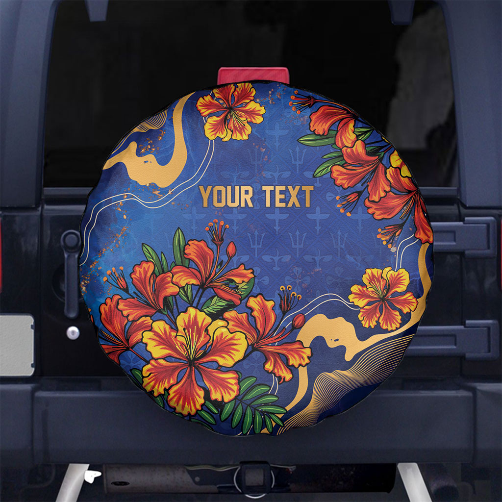 Custom Women’s Cricket Barbados Floral Series Spare Tire Cover Royal Blue Pride of Barbados