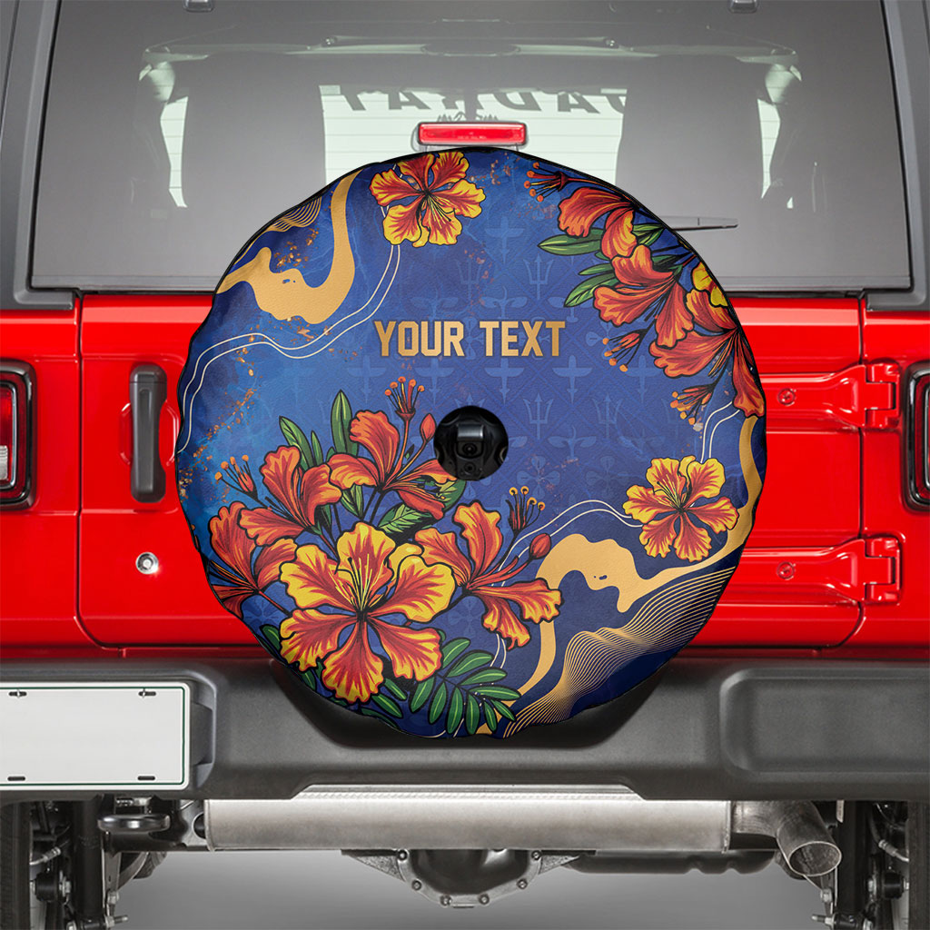 Custom Women’s Cricket Barbados Floral Series Spare Tire Cover Royal Blue Pride of Barbados