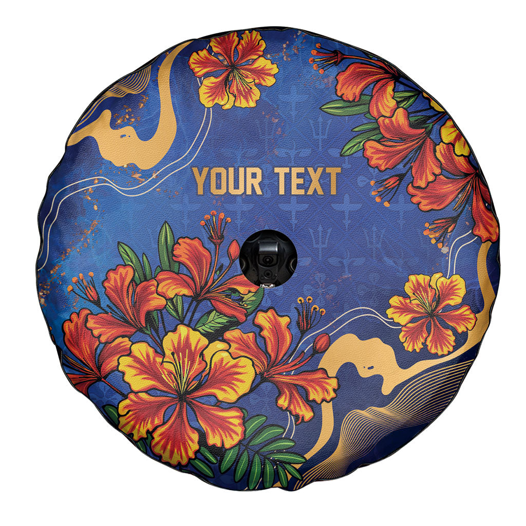 Custom Women’s Cricket Barbados Floral Series Spare Tire Cover Royal Blue Pride of Barbados