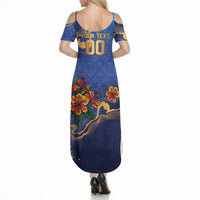 Custom Women’s Cricket Barbados Floral Series Summer Maxi Dress Royal Blue Pride of Barbados
