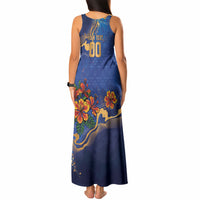 Custom Women’s Cricket Barbados Floral Series Tank Maxi Dress Royal Blue Pride of Barbados
