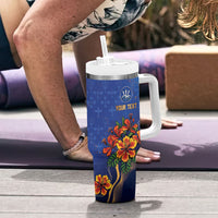 Custom Women’s Cricket Barbados Floral Series Tumbler With Handle Royal Blue Pride of Barbados