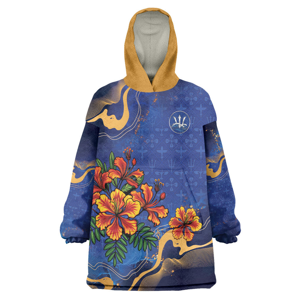 Custom Women’s Cricket Barbados Floral Series Wearable Blanket Hoodie Royal Blue Pride of Barbados