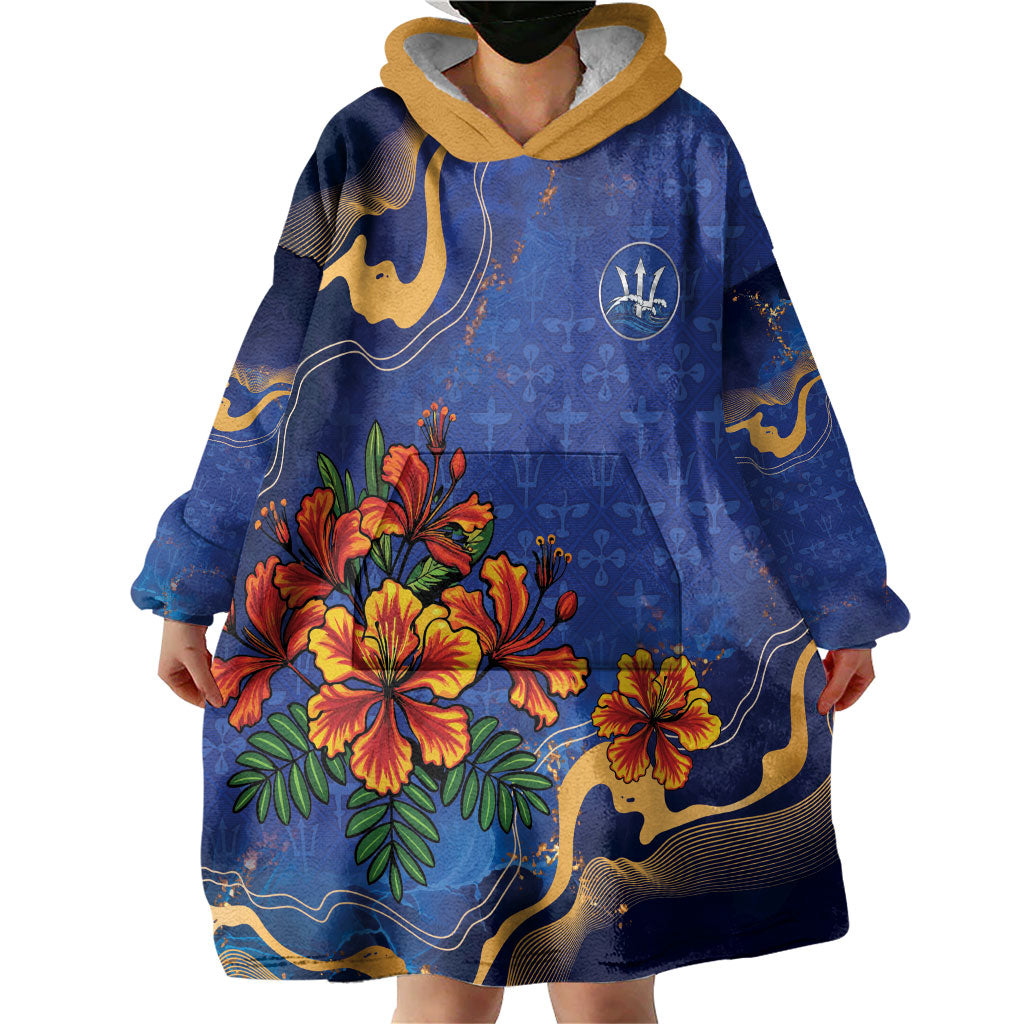 Custom Women’s Cricket Barbados Floral Series Wearable Blanket Hoodie Royal Blue Pride of Barbados