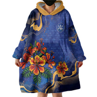 Custom Women’s Cricket Barbados Floral Series Wearable Blanket Hoodie Royal Blue Pride of Barbados