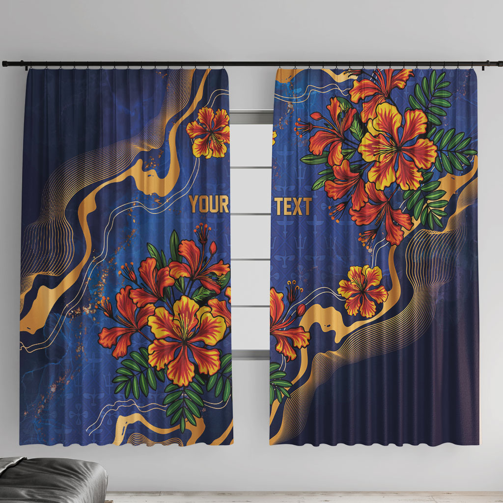 Custom Women’s Cricket Barbados Floral Series Window Curtain Royal Blue Pride of Barbados