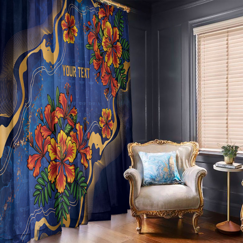 Custom Women’s Cricket Barbados Floral Series Window Curtain Royal Blue Pride of Barbados