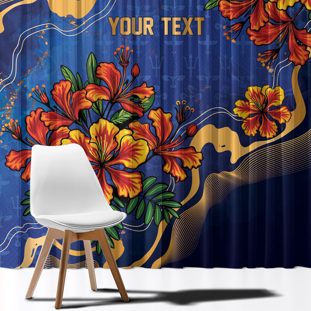 Custom Women’s Cricket Barbados Floral Series Window Curtain Royal Blue Pride of Barbados