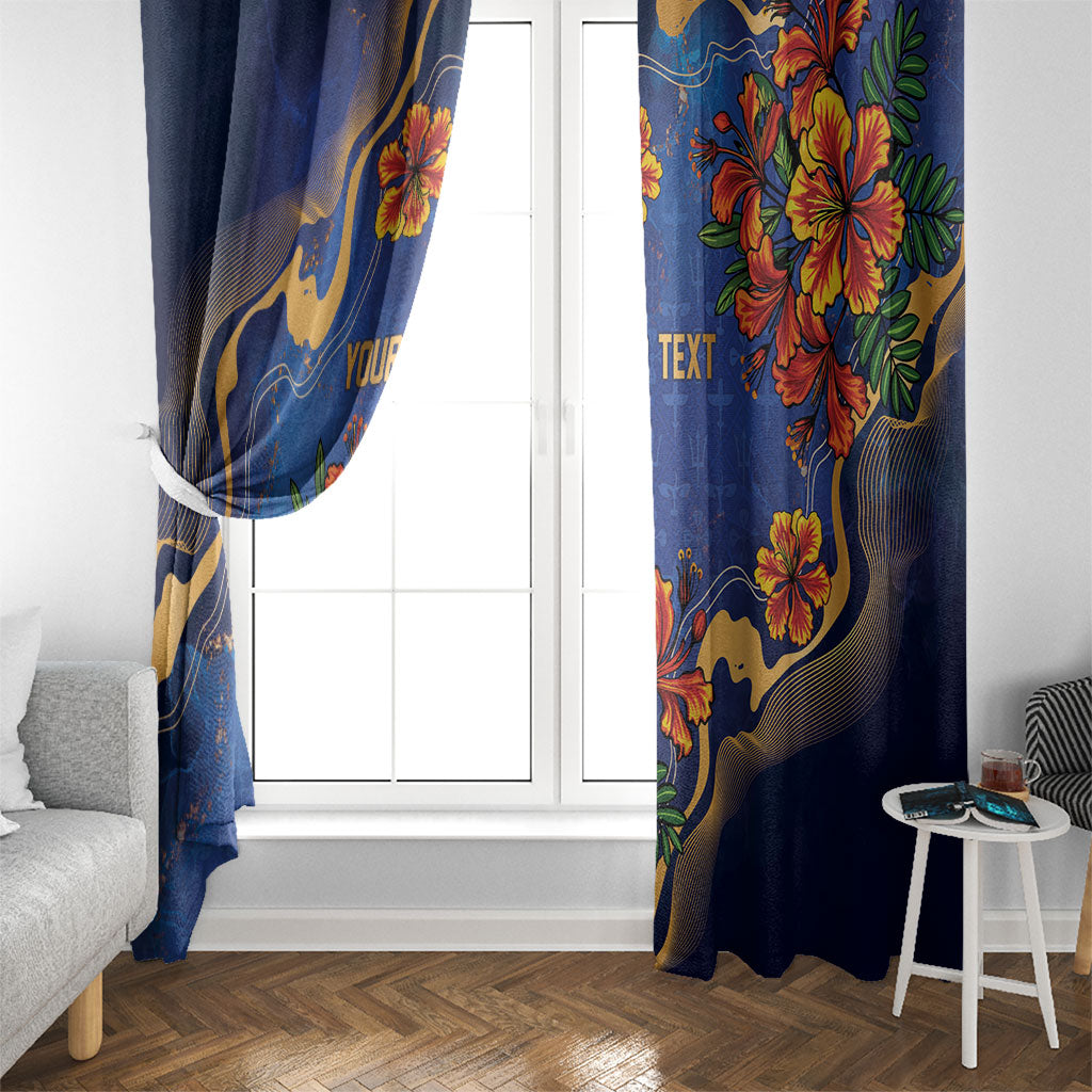 Custom Women’s Cricket Barbados Floral Series Window Curtain Royal Blue Pride of Barbados