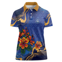 Custom Women’s Cricket Barbados Floral Series Women Polo Shirt Royal Blue Pride of Barbados
