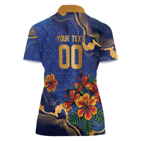 Custom Women’s Cricket Barbados Floral Series Women Polo Shirt Royal Blue Pride of Barbados