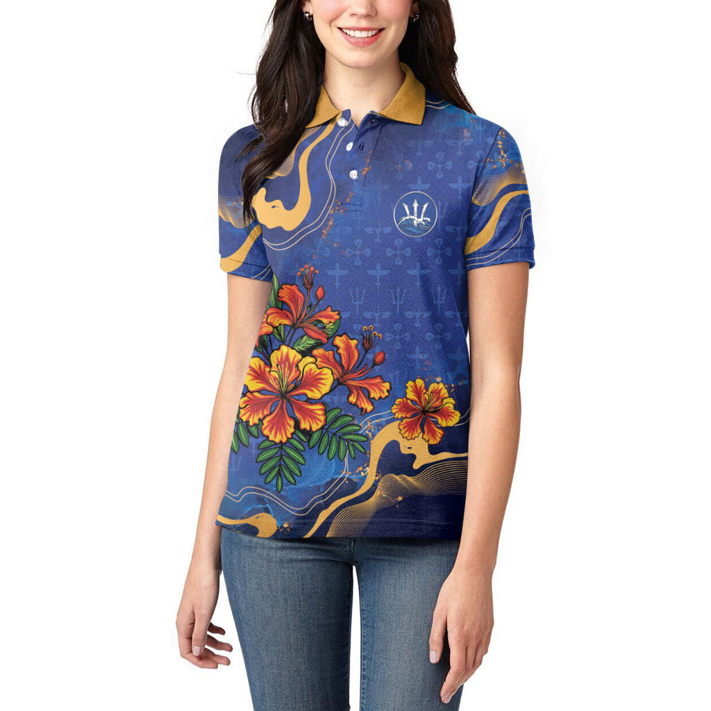 Custom Women’s Cricket Barbados Floral Series Women Polo Shirt Royal Blue Pride of Barbados