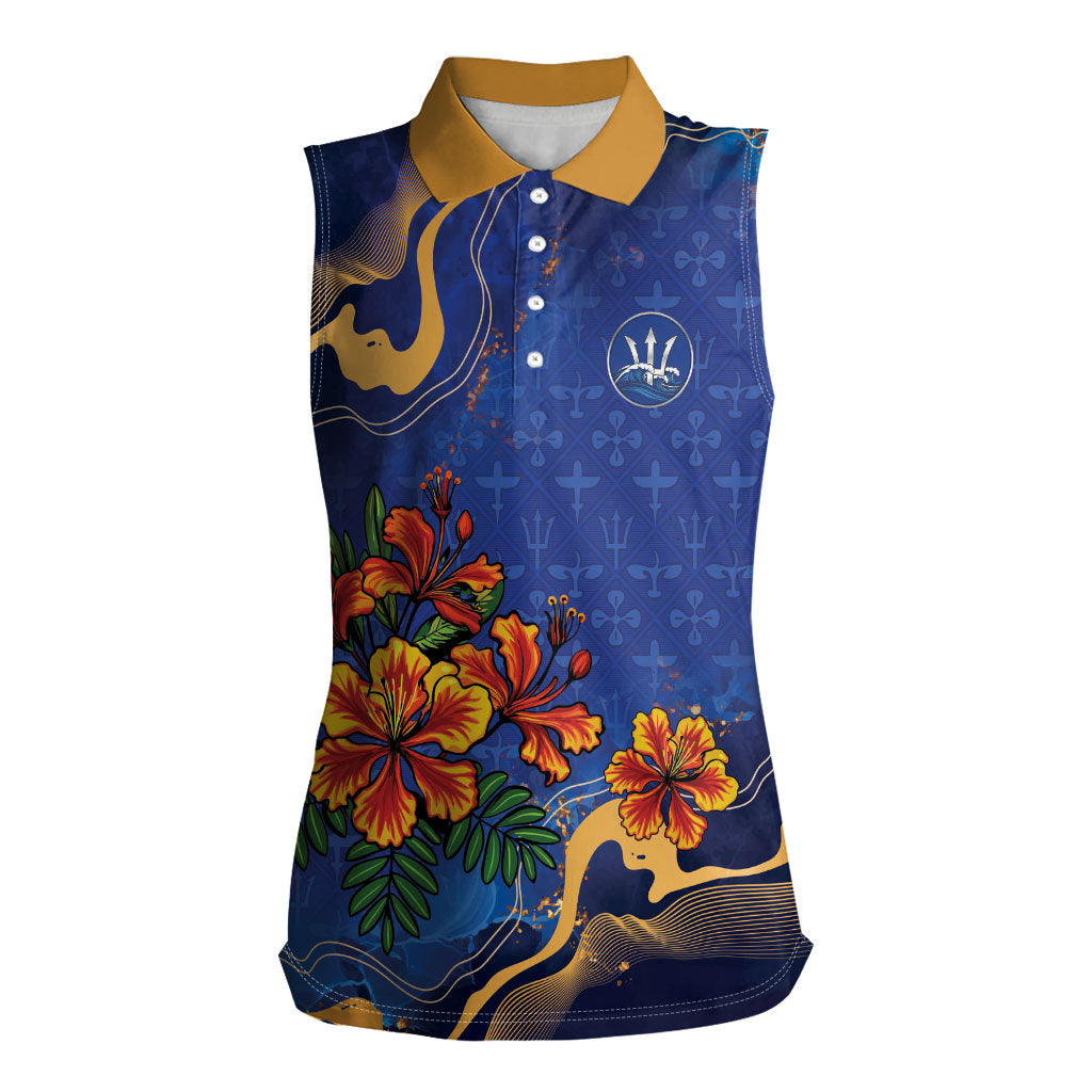 Custom Women’s Cricket Barbados Floral Series Women Sleeveless Polo Shirt Royal Blue Pride of Barbados