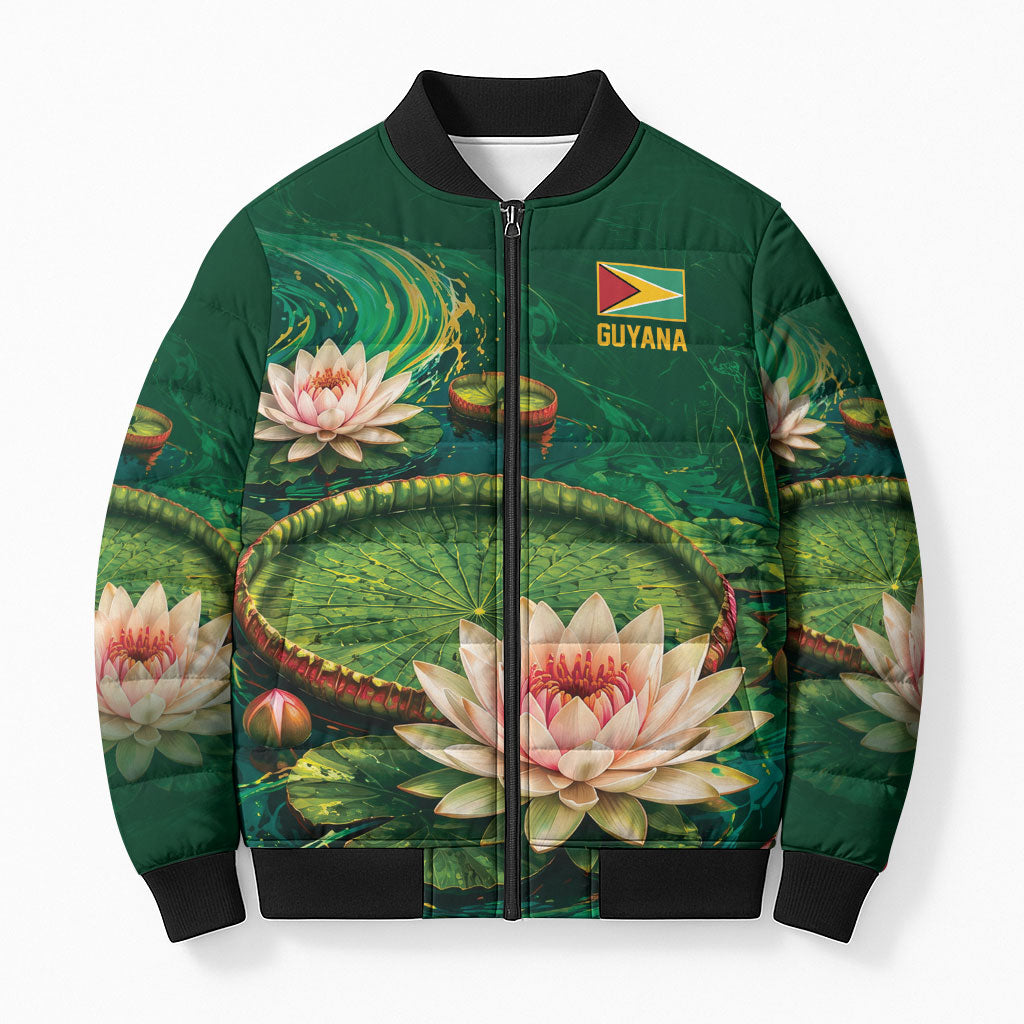 Custom Women’s Cricket Guyana Floral Series Bomber Puffer Jacket Victoria Amazonica Giant Water Lily