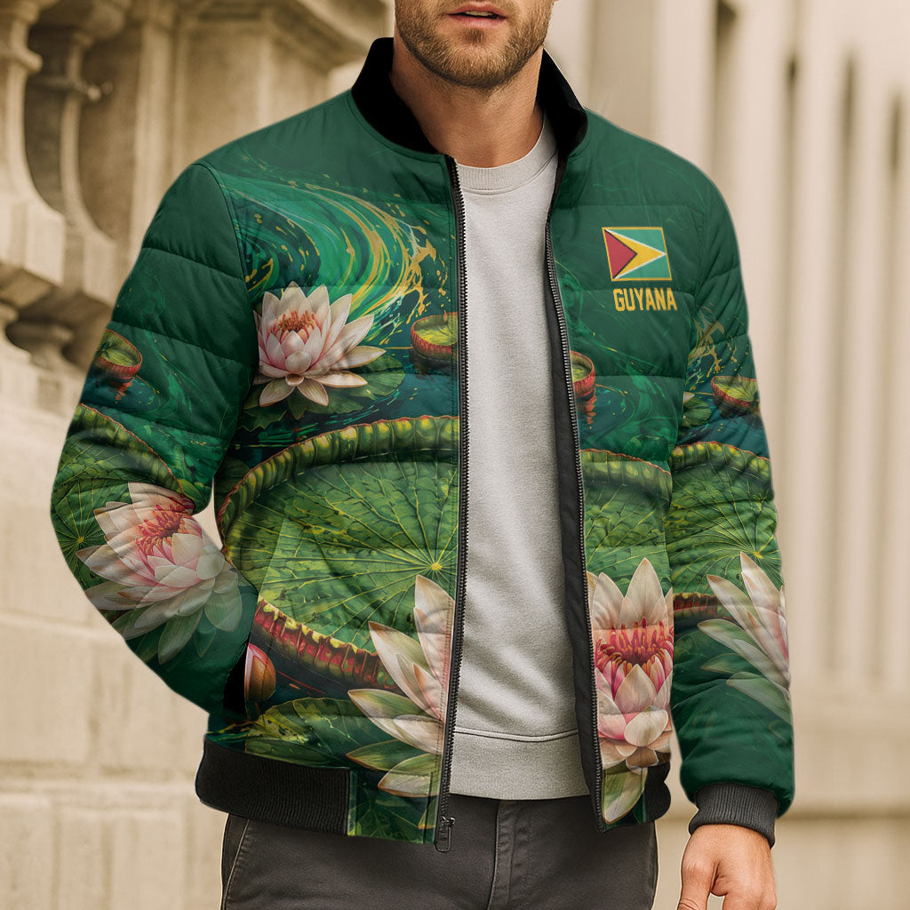 Custom Women’s Cricket Guyana Floral Series Bomber Puffer Jacket Victoria Amazonica Giant Water Lily
