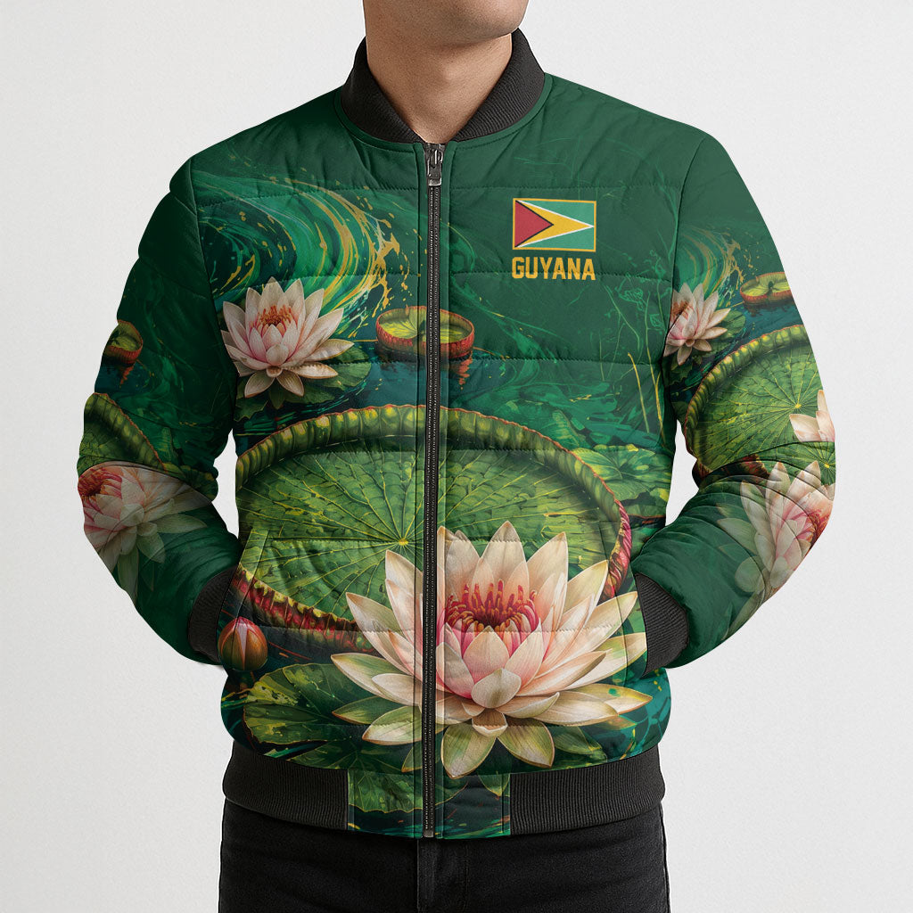 Custom Women’s Cricket Guyana Floral Series Bomber Puffer Jacket Victoria Amazonica Giant Water Lily