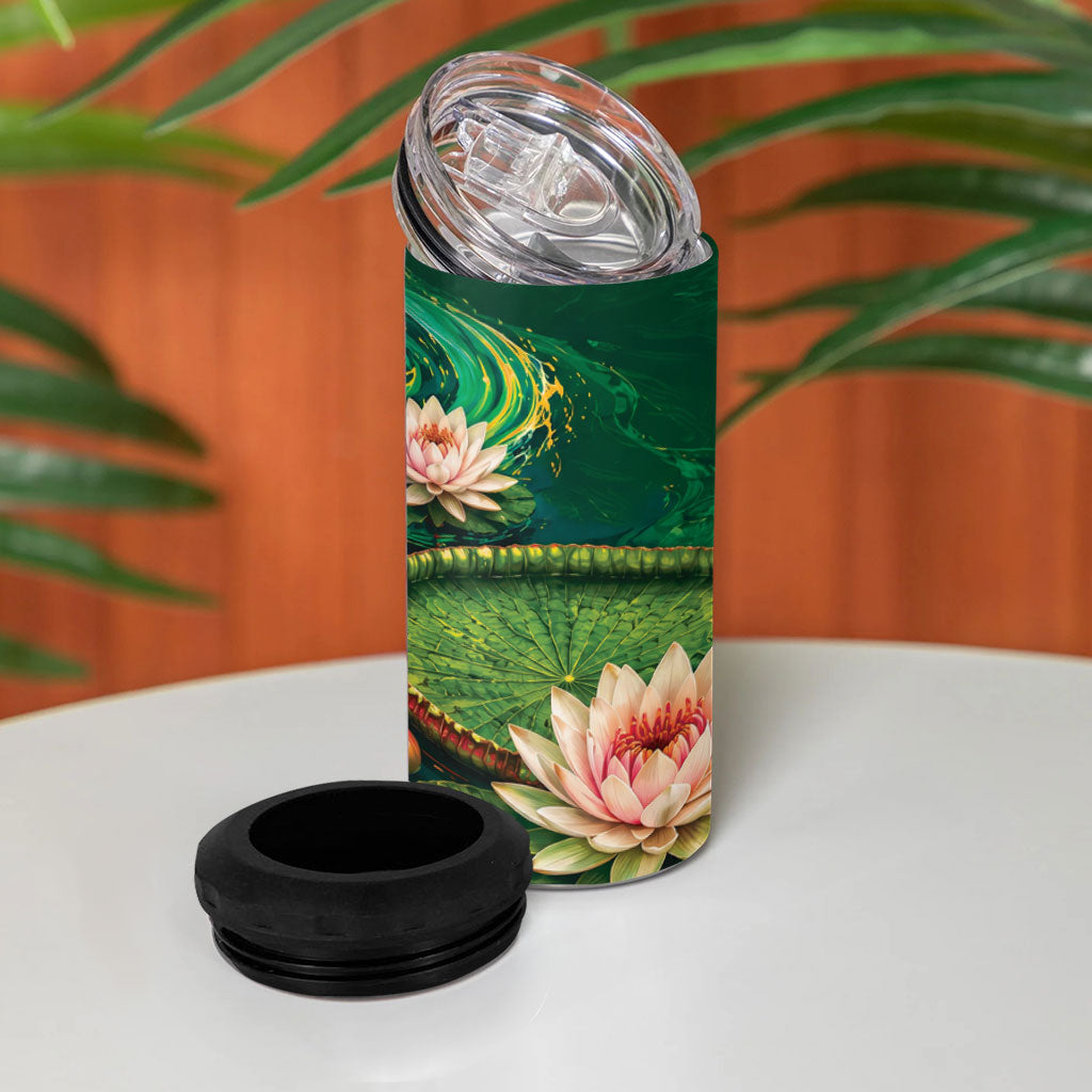 Custom Women’s Cricket Guyana Floral Series 4 in 1 Can Cooler Tumbler Victoria Amazonica Giant Water Lily