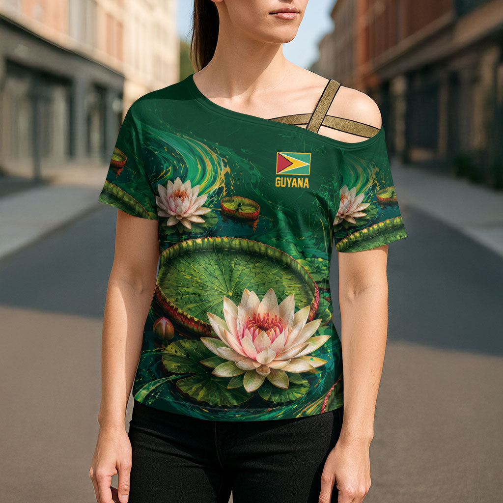 Custom Women’s Cricket Guyana Floral Series Cross Shoulder Shirt Victoria Amazonica Giant Water Lily
