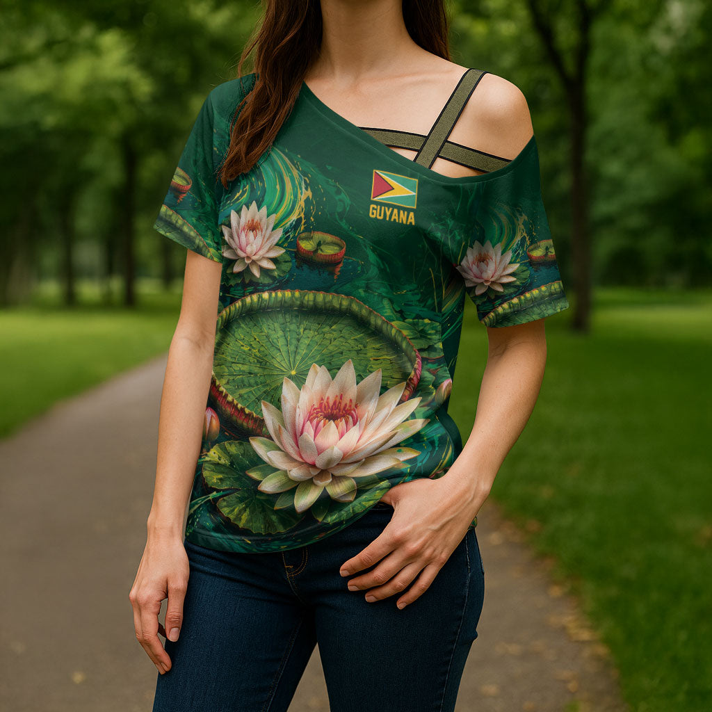 Custom Women’s Cricket Guyana Floral Series Cross Shoulder Shirt Victoria Amazonica Giant Water Lily