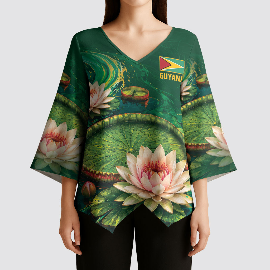 Custom Women’s Cricket Guyana Floral Series Kimono Sleeve Blouse Victoria Amazonica Giant Water Lily