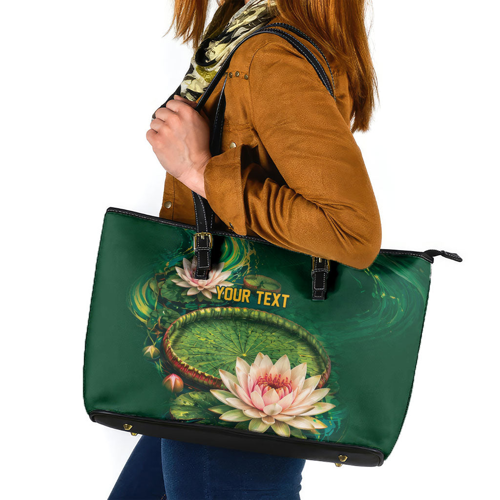 Custom Women’s Cricket Guyana Floral Series Leather Tote Bag Victoria Amazonica Giant Water Lily