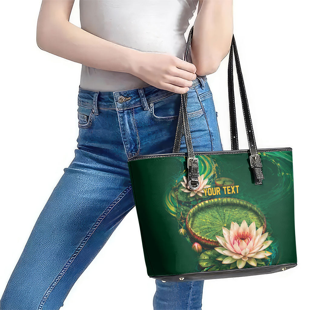 Custom Women’s Cricket Guyana Floral Series Leather Tote Bag Victoria Amazonica Giant Water Lily