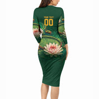Custom Women’s Cricket Guyana Floral Series Long Sleeve Bodycon Dress Victoria Amazonica Giant Water Lily
