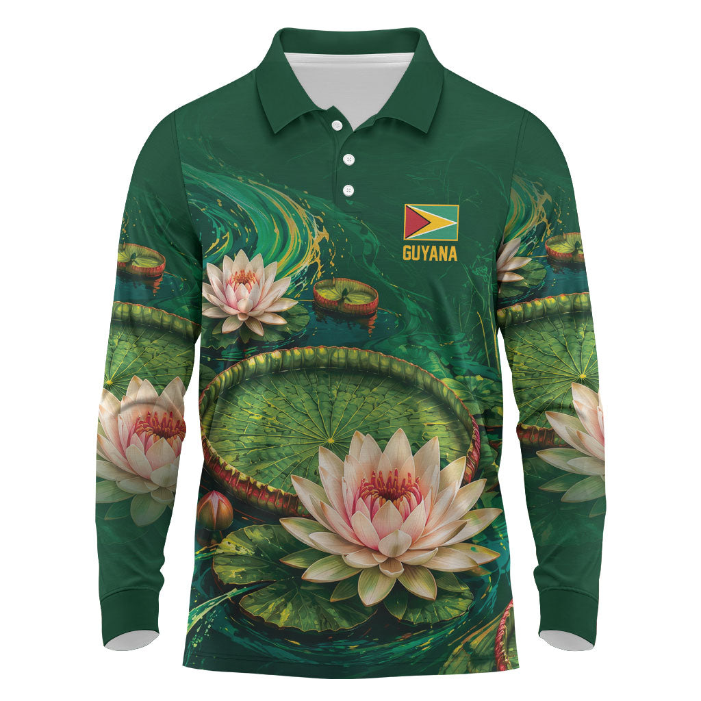 Custom Women’s Cricket Guyana Floral Series Long Sleeve Polo Shirt Victoria Amazonica Giant Water Lily