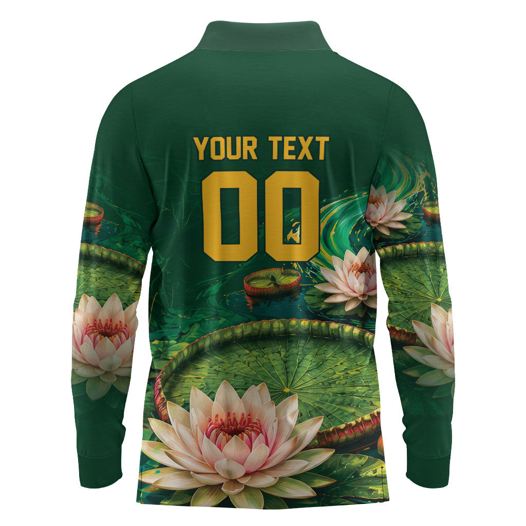 Custom Women’s Cricket Guyana Floral Series Long Sleeve Polo Shirt Victoria Amazonica Giant Water Lily