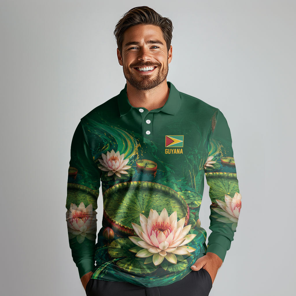 Custom Women’s Cricket Guyana Floral Series Long Sleeve Polo Shirt Victoria Amazonica Giant Water Lily