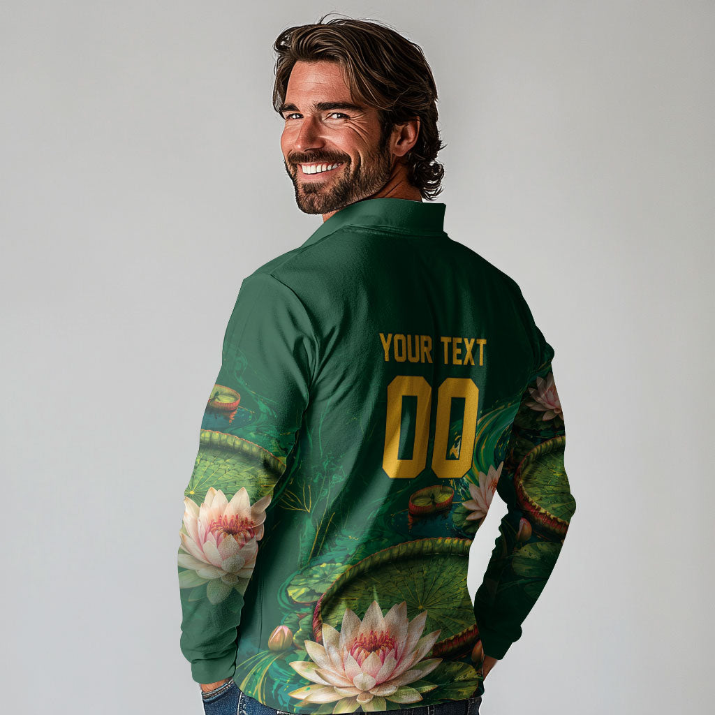 Custom Women’s Cricket Guyana Floral Series Long Sleeve Polo Shirt Victoria Amazonica Giant Water Lily