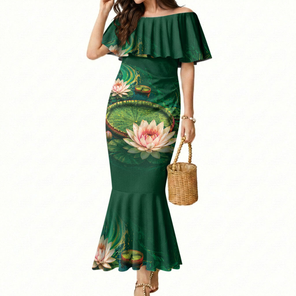 Custom Women’s Cricket Guyana Floral Series Mermaid Dress Victoria Amazonica Giant Water Lily