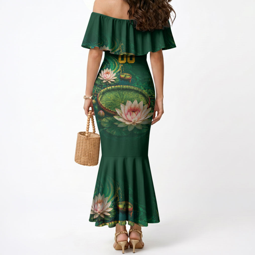 Custom Women’s Cricket Guyana Floral Series Mermaid Dress Victoria Amazonica Giant Water Lily