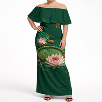 Custom Women’s Cricket Guyana Floral Series Off Shoulder Maxi Dress Victoria Amazonica Giant Water Lily