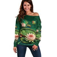Custom Women’s Cricket Guyana Floral Series Off Shoulder Sweater Victoria Amazonica Giant Water Lily
