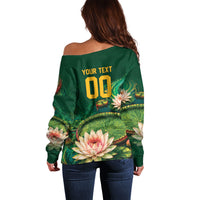 Custom Women’s Cricket Guyana Floral Series Off Shoulder Sweater Victoria Amazonica Giant Water Lily