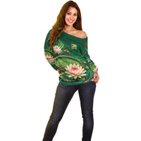 Custom Women’s Cricket Guyana Floral Series Off Shoulder Sweater Victoria Amazonica Giant Water Lily