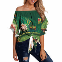 Custom Women’s Cricket Guyana Floral Series Off Shoulder Wrap Waist Top Victoria Amazonica Giant Water Lily